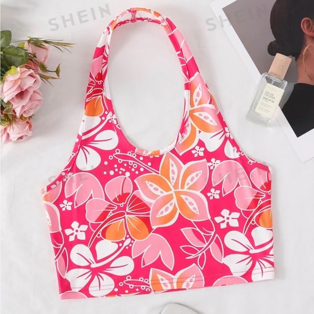 SHEIN floral halter crop top